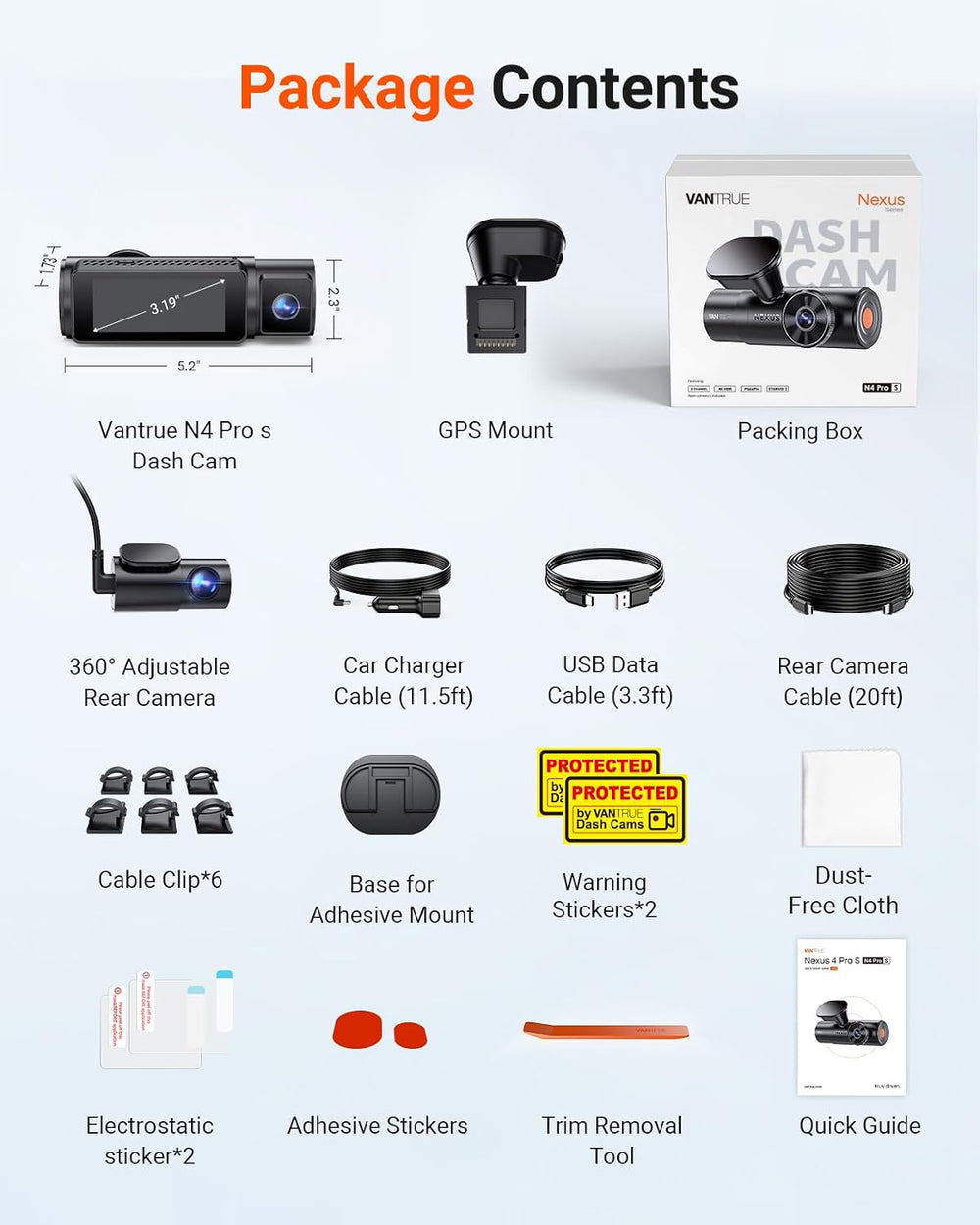Vantrue N4 Pro S 4K 3 Channel Dash Cam, Triple STARVIS 2 HDR Car Camera