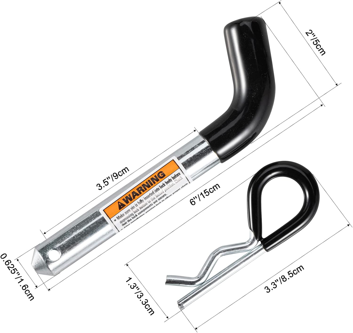 TOPSHINE Trailer Hitch Pin & Clip 4 Pack, 5/8 Inch Diameter with Rubber-Coated Vinyl Black Grip, Fits 2" Receiver