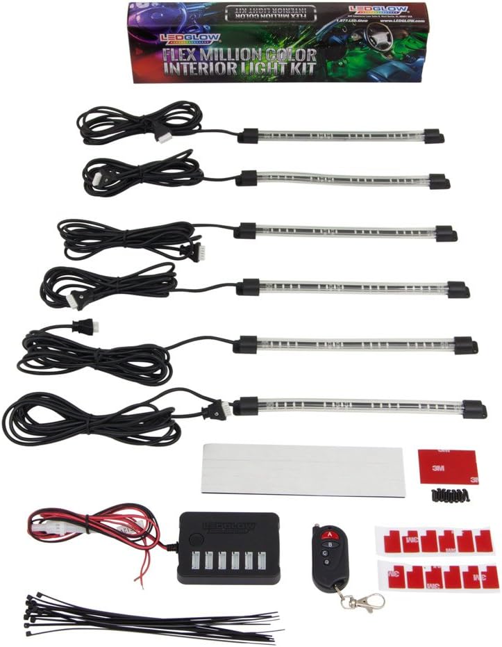 LEDGlow 6pc Flexible Million Color Multi-Color LED Interior Footwell Underdash Neon Lighting Kit for Cars & Trucks - 15 Solid Colors - 10 Unique Patterns - Music Mode - Includes Control Box & Remote