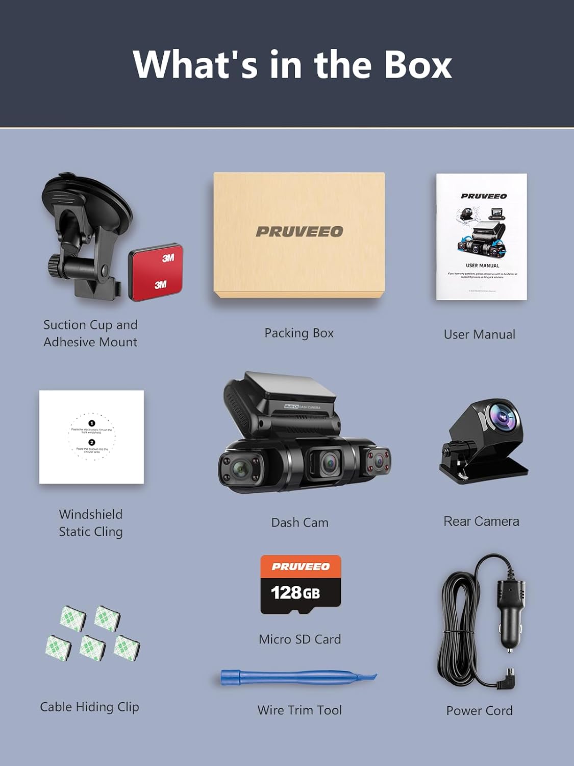 pruveeo 360° 4 channel dash cam front and, front angle view