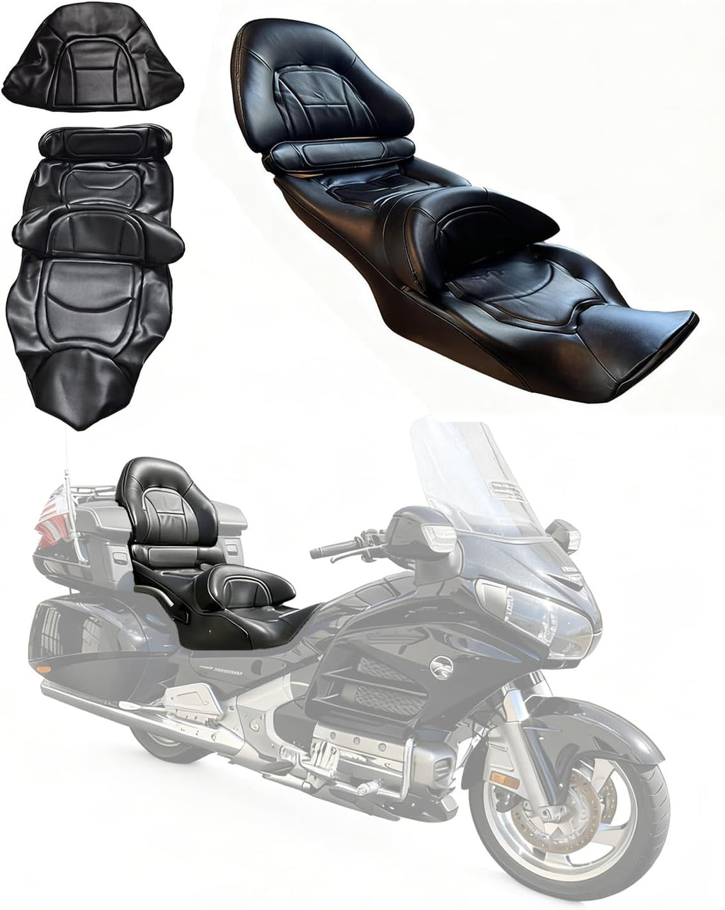 Full Wrap-Around Seat Cover for Honda GL 1800 GL1800 Gold Wing 2001-2017 /Premium Leather/Waterproof/Stain-Resistant (Black)