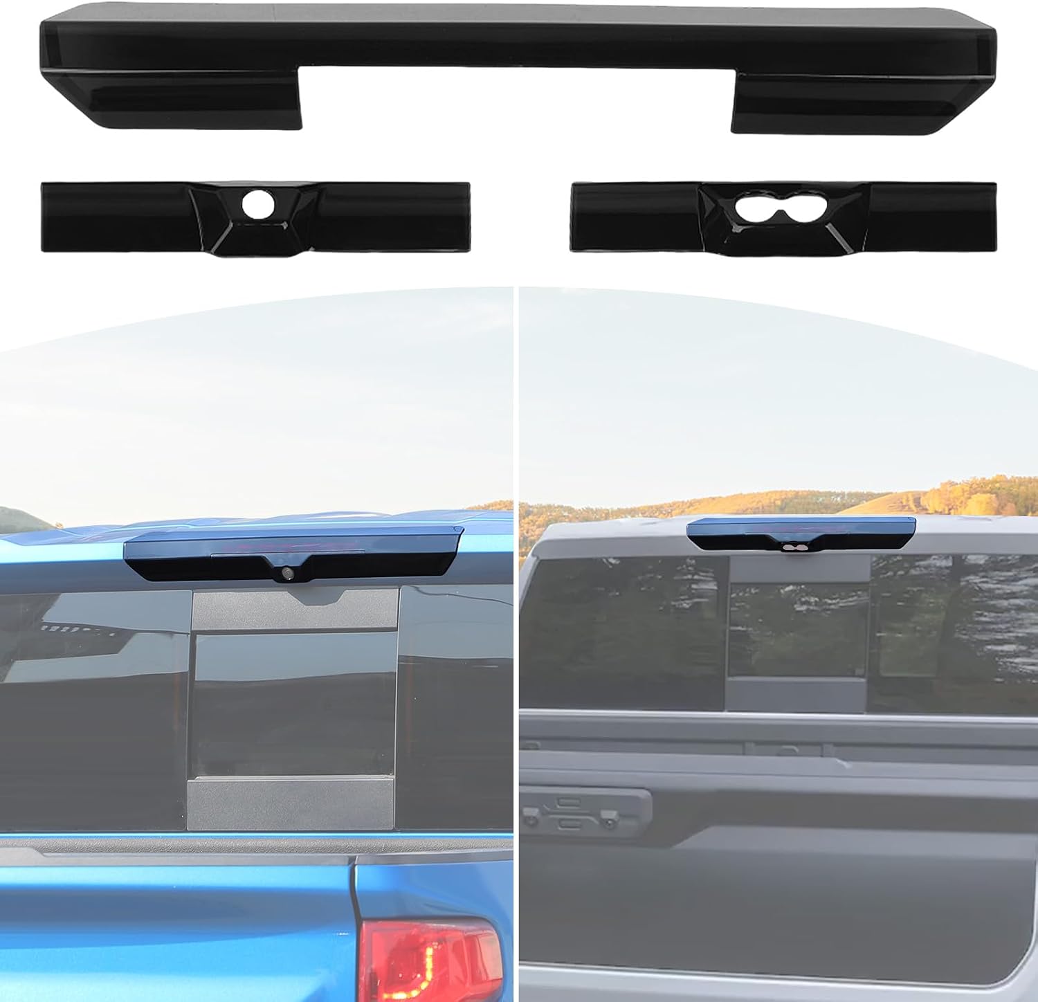 for Silverado High Mount 3rd Brake Light Trim Cover Smoked for Chevrolet Silverado2022 Up for GMC Sierra 2022 Up Black Exterior Accessories 3pcs