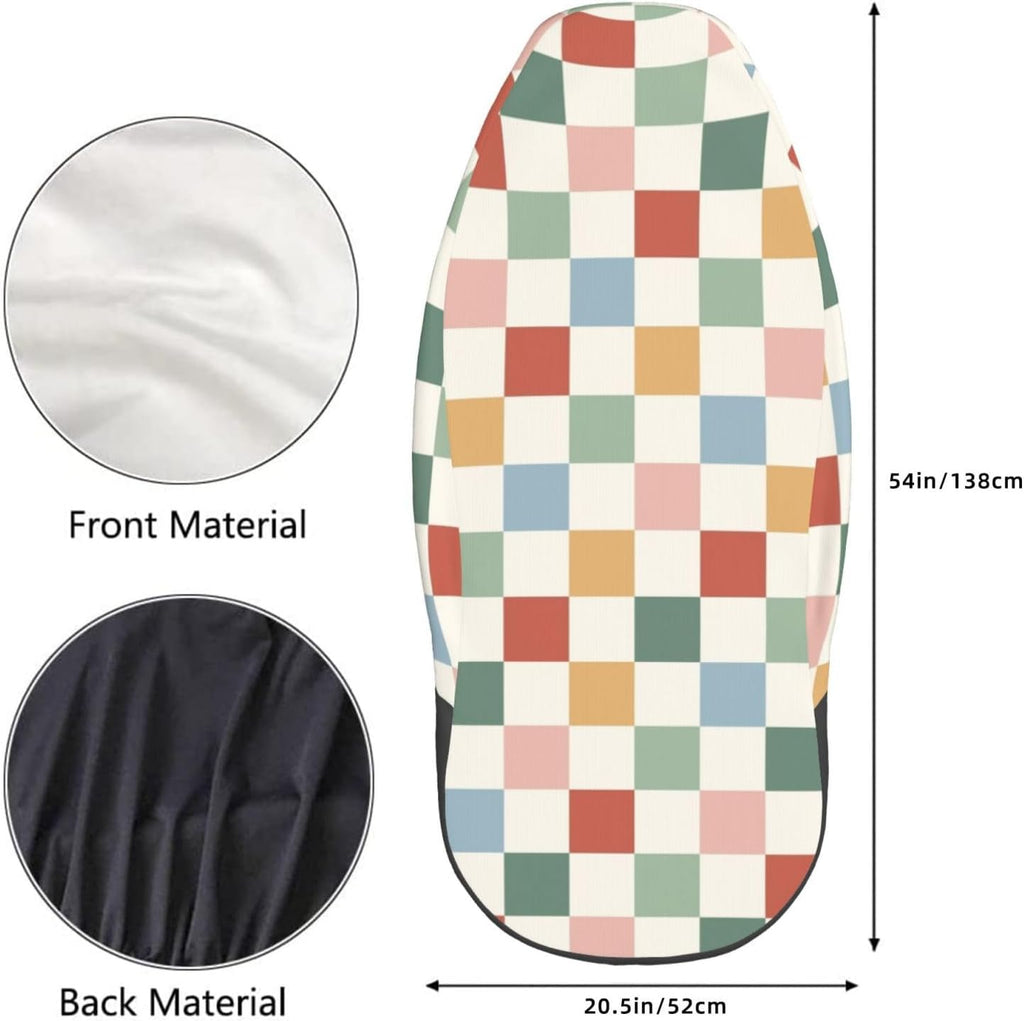 rainbow checkerboard retro car seat covers universal 2 showing dimensions
