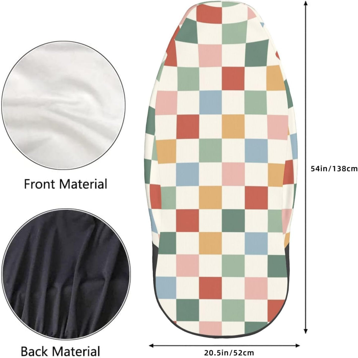 rainbow checkerboard retro car seat covers universal 2 showing dimensions