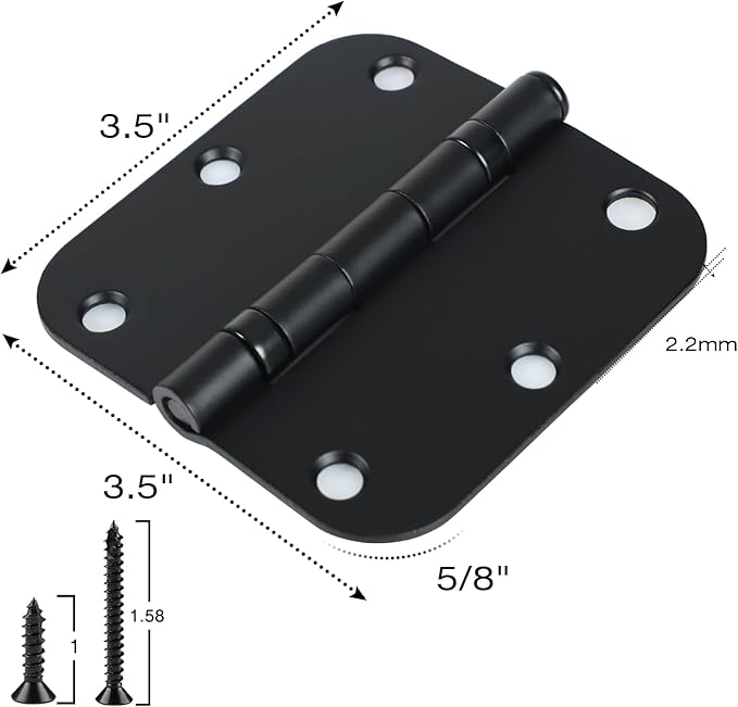 12 Pack Anti Squeak Matte Black Door Hinges 3.5 Inch 5/8" Radius Round Ball - Image 5