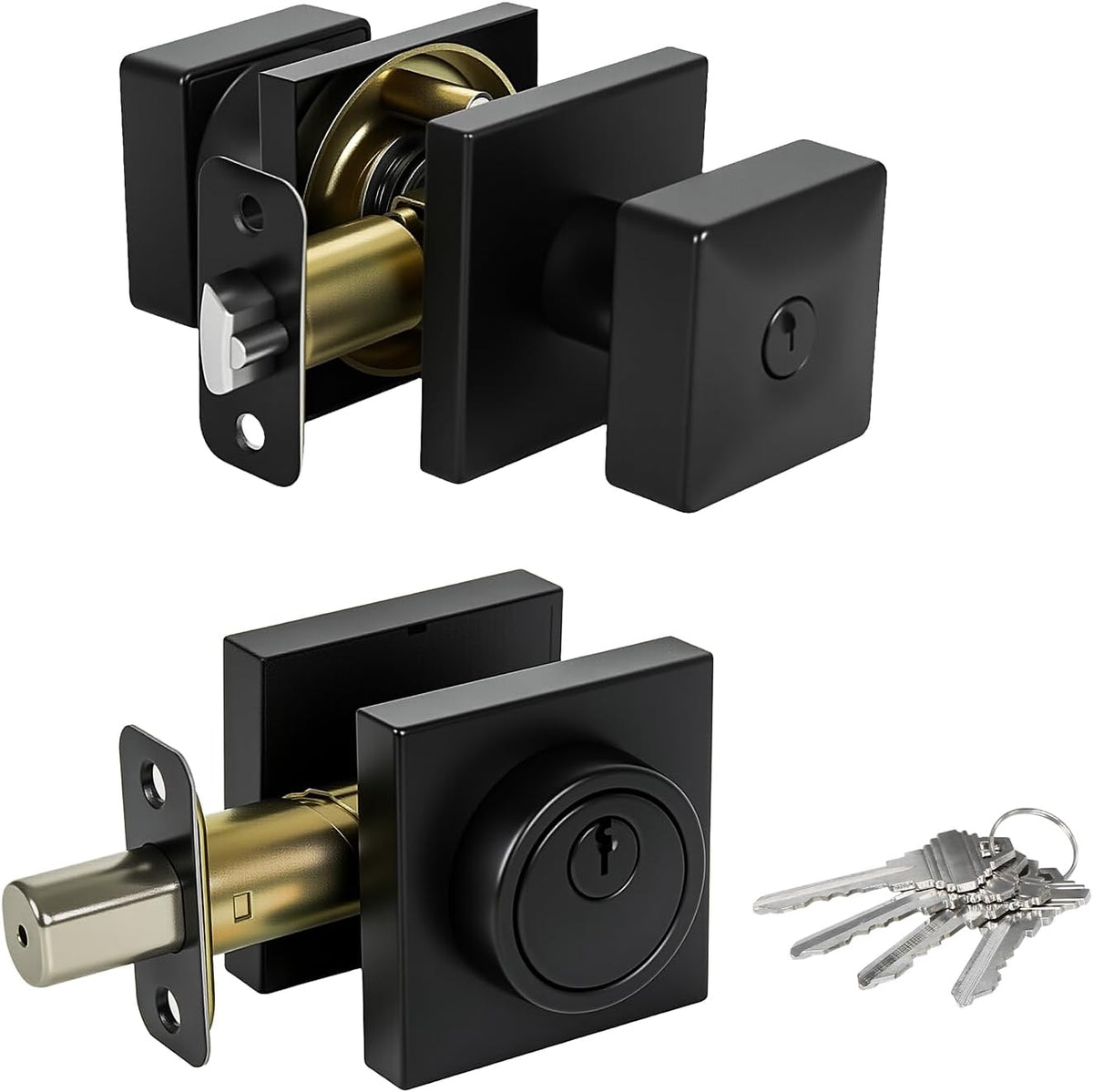 exterior door knob with deadbolt set, matte black, main product view