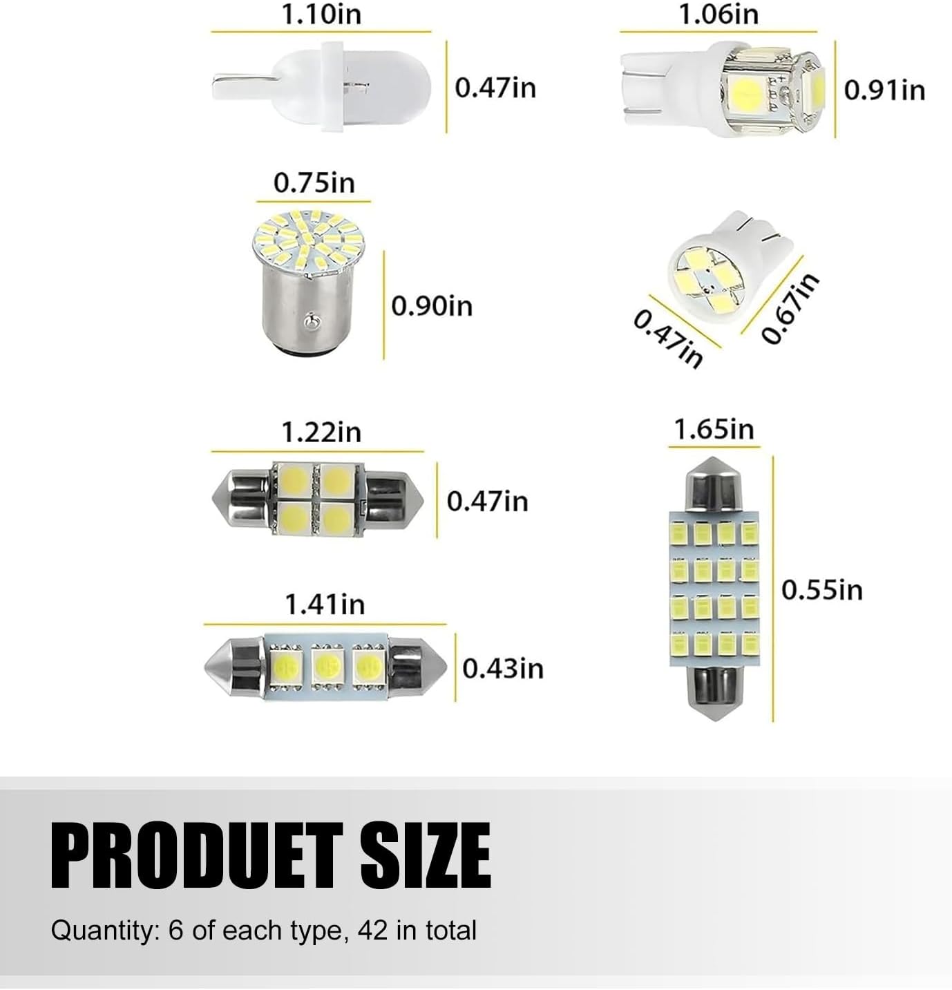 WZP 42PCS Car Interior LED Light Combination Set, T10 31mm 36mm 41mm LED Bulbs, Wide Angle Super Bright Light Bulb for Brake, Reading, License Plate, Map, Parking Lights (White)
