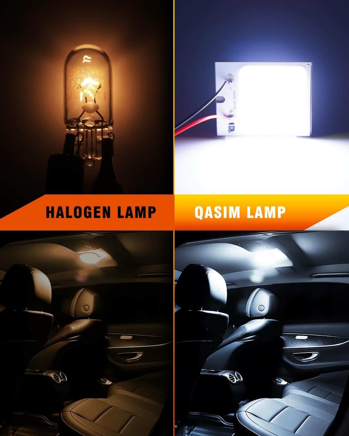 Qasim LED Dome Light 12V COB 48-SMD Auto Car Interior LED Panel Light, Reading Plate Light, Roof Ceiling, Map Lamp with BA9S T10 Festoon Adapters(Pack of 10)