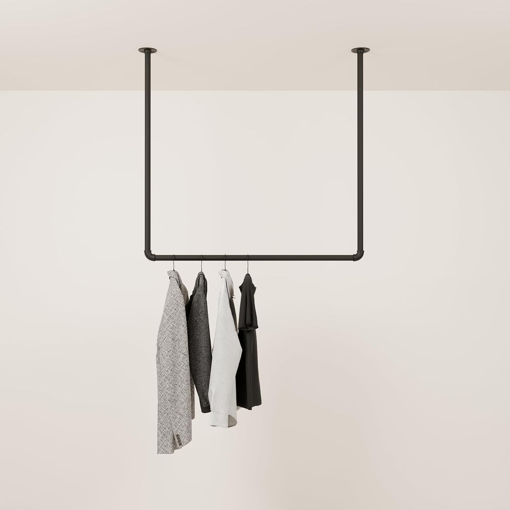 pamo ceiling mounted clothes rack – black, 41x38 shown in use