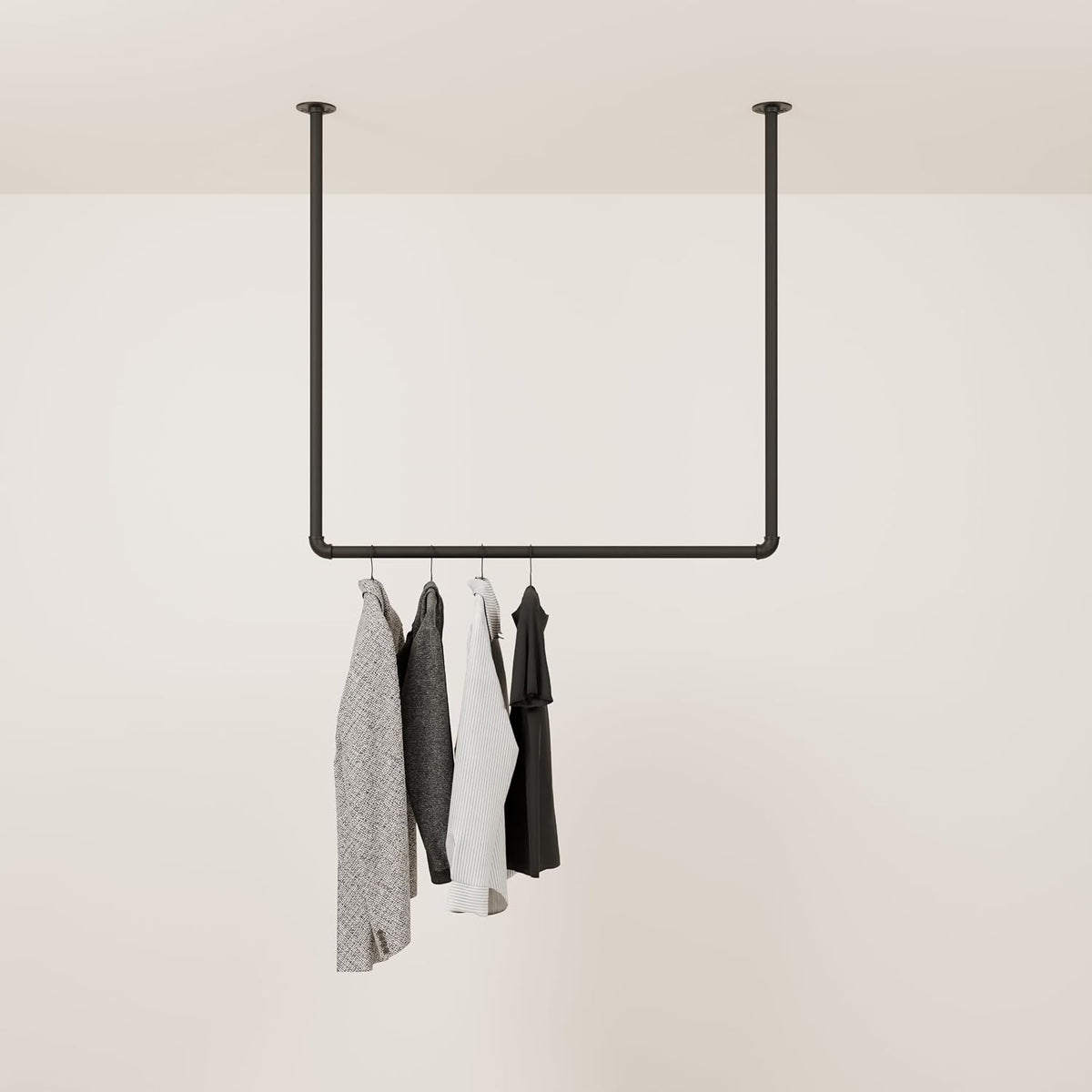 pamo ceiling mounted clothes rack – black, 41x38 shown in use
