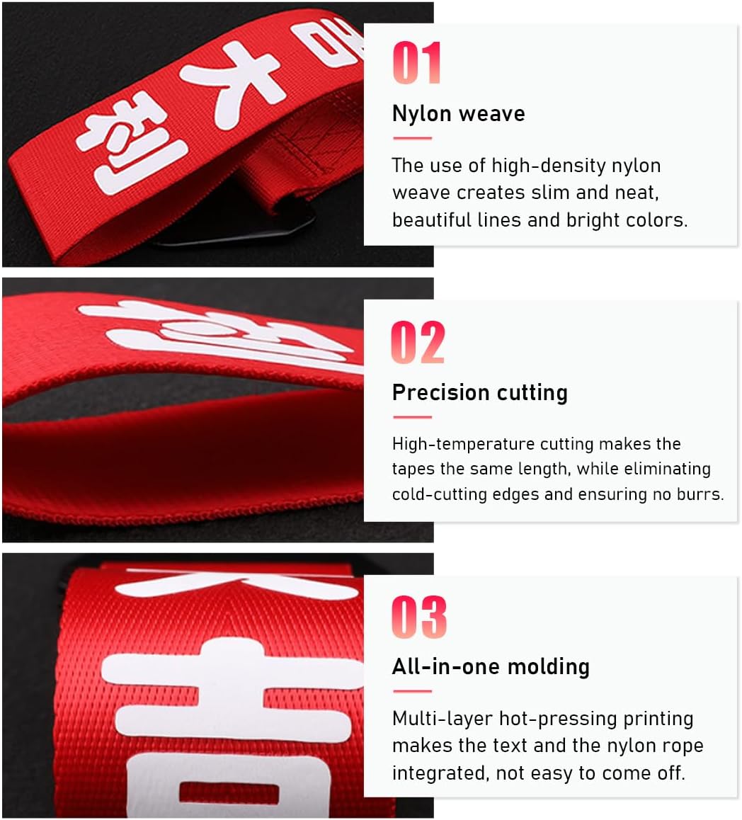 Ohleats Car JDM Tow Strap, Racing Trailer Belt with Chinese Slogan, Decorative Sports Trailer Hook Traction Rope Fit for Front or Rear Bumper, Universal Exterior Car Accessories (Style 2)