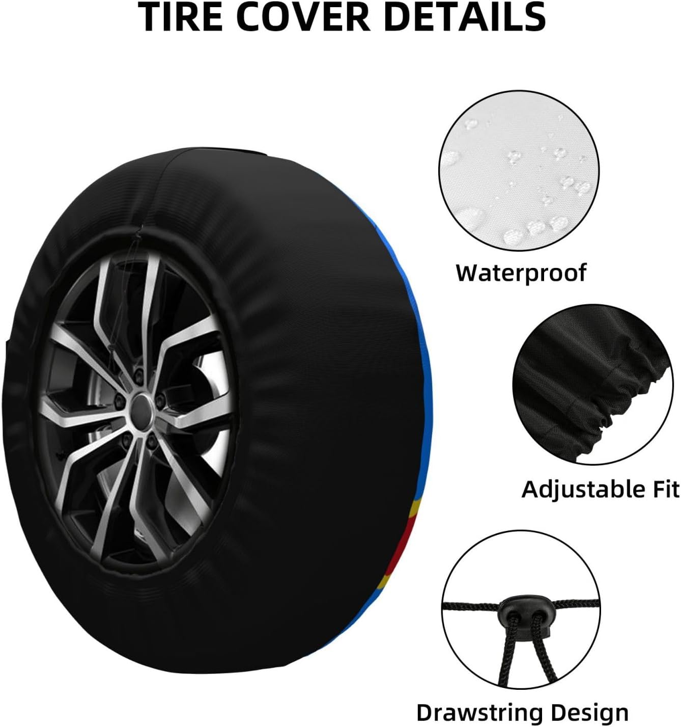 Flag of the Congo Print Universal Spare Tire Cover for RV, Jeep | Wheel Protector Fits Rv, Trailer, Jeep, Shield Tires From Sun, Dirt And Rain For Outdoor Storage