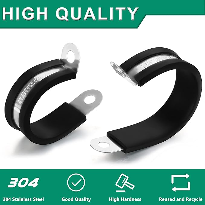 15pcs 1-1/2 Inch Stainless Steel Cable Clamps, Rubber Coated Cushioned - Image 5