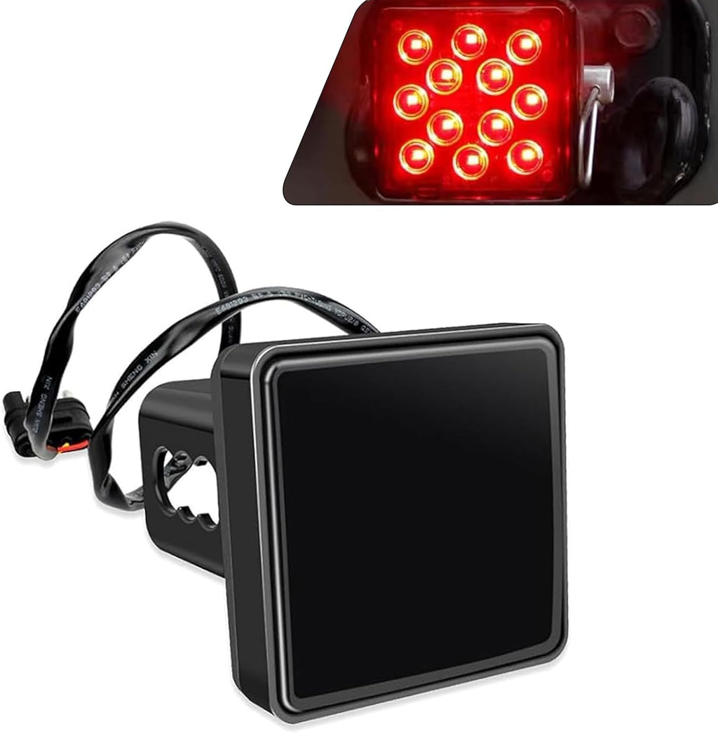 1 PC 15 LED Red Lens Brake Light Trailer Hitch Cover, Super Bright Smoked Lens Square Tail Light, Towing Bayonet Taillight Accessories, Universal for Most Vehicles (Black)
