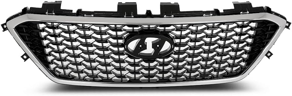 PIT66 Front Bumper Upper Grille Fit Hyun.dai Sonata 2015-2017 | Fits 2015-2017 Sonata Models Without Radar Hole, Black and Chrome Finish, Direct Replacement