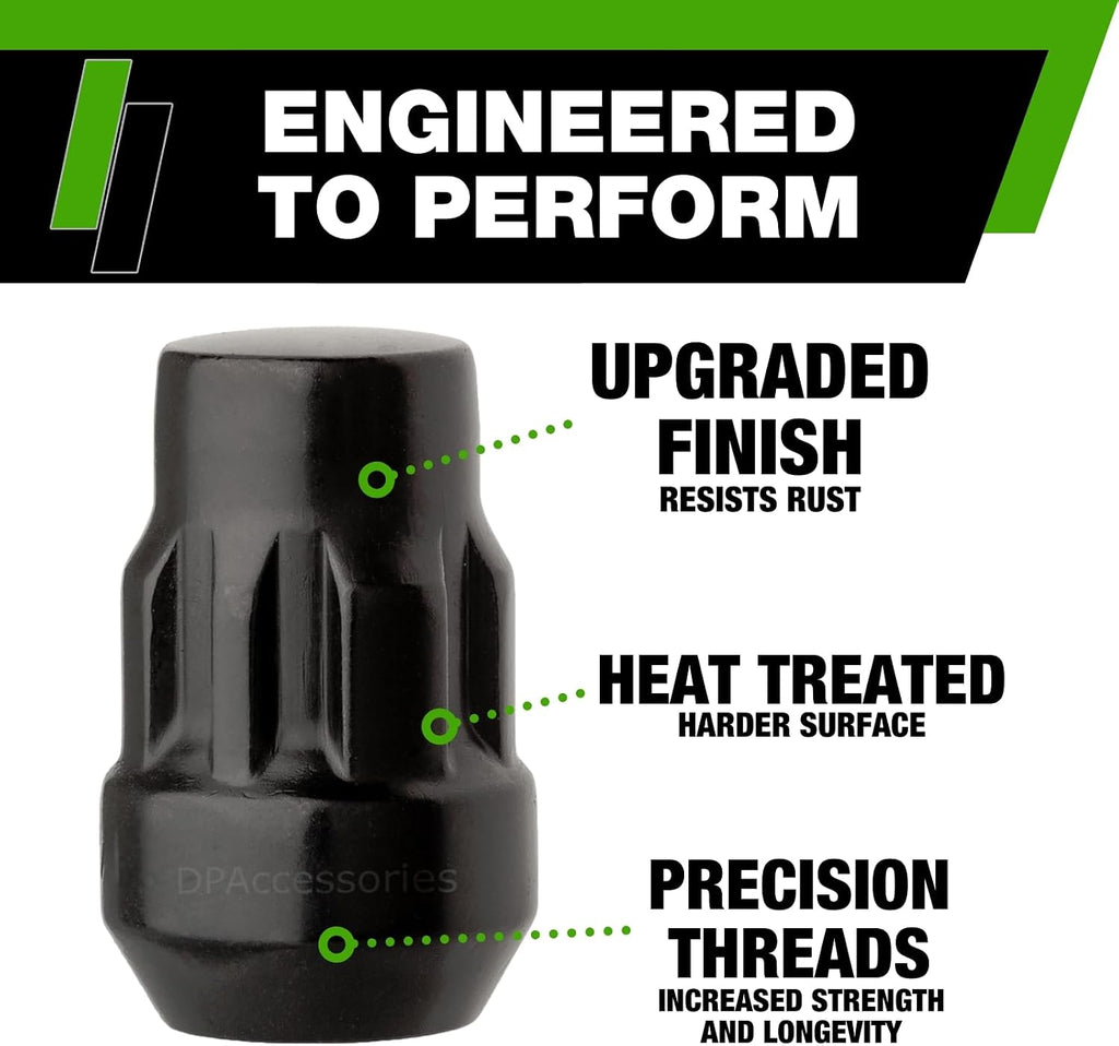 DPAccessories Locking Lut Nuts Compatible with 2005-2021 Nissan Frontier | for Factory Aluminum Wheels Only | Set of 4 Black Wheel Locks & 1 Key | DNIFRO02F-BK/LK1