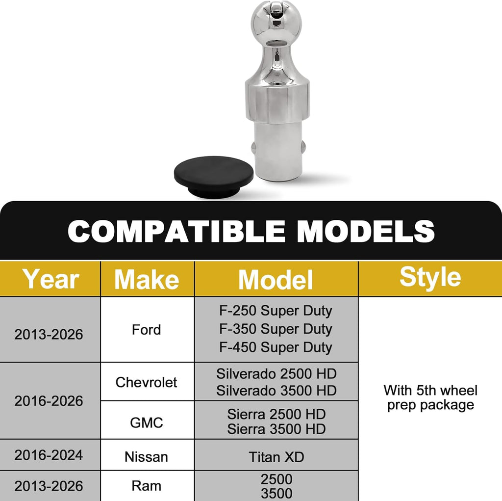 2-5/16 Inch Puck System Gooseneck Hitch Ball, Compatible with 2013-2026 Ford F250 F350 F450, 2016-2026 Chevrolet Silverado, GMC Sierra, Nissan Titan XD & 2013-2026 Dodge RAM 2500 3500, Replace# 60629