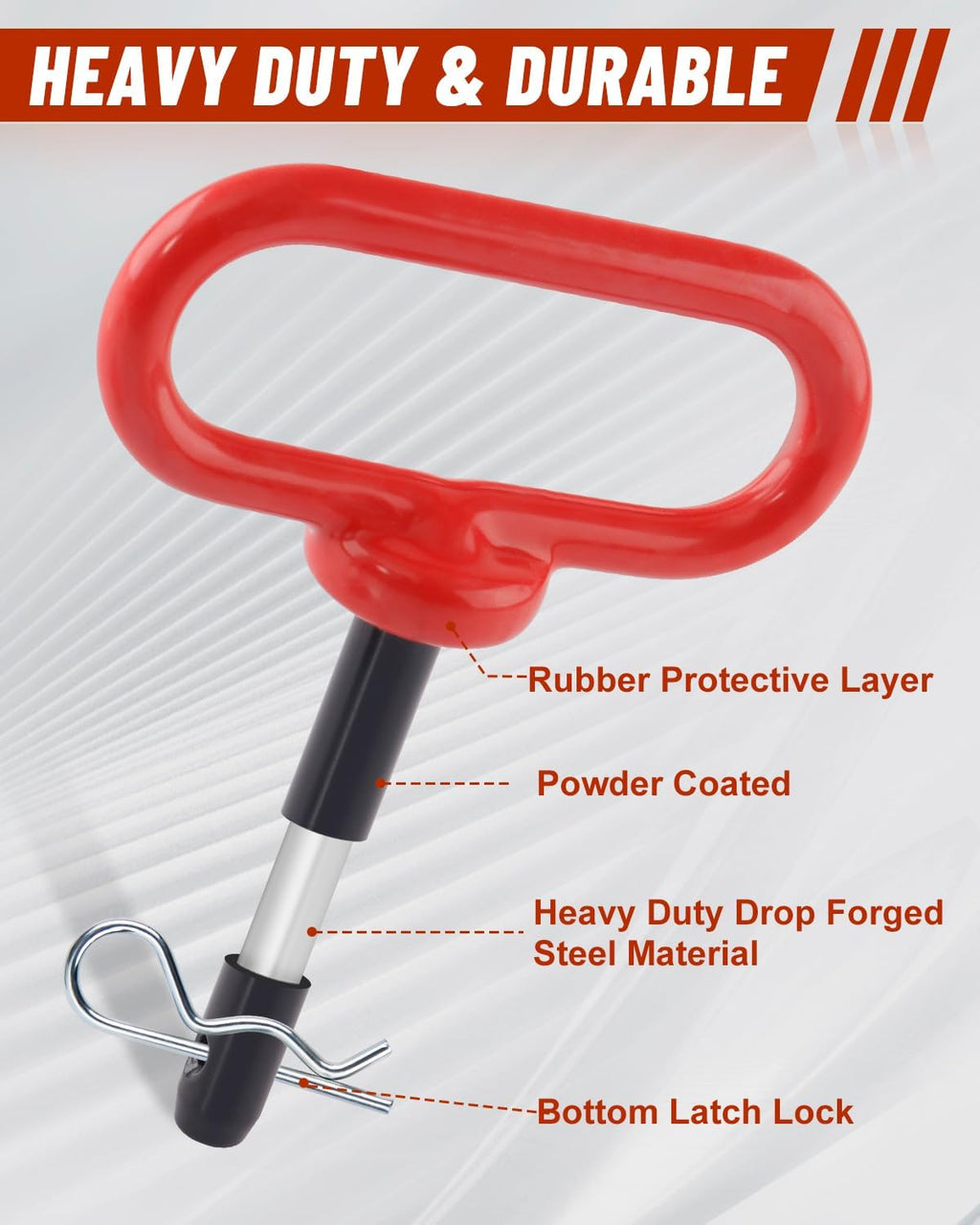 2Pack Hitch Pin, 1/2 x 3 Inch Trailer Hitch Pin with Clip and Rubber-Coated Handle, Strong Heavy Duty Lawn Mower Hitch Pin for Mowers, Tractor Truck, Towing Cargo, ATV (Red)