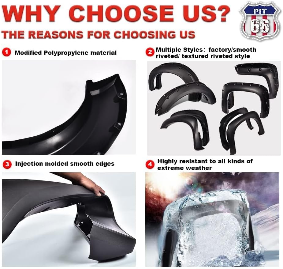 PIT66 Fender Flares Fit Chevy Silverado GMC Sierra 1999-2006/Suburban Yukon XL 2000-2006/Avalanche 2002-2006 68.4", 78", 69.2", 96" Bed Smooth Factory Style Wheel Flares Set 4Pcs