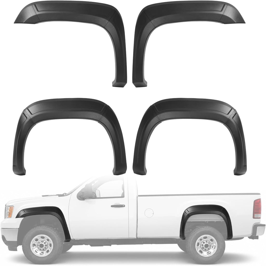 ALMULOO 4Pcs Fender Flares Compatible with 2007-2013 GMC Sierra 1500 2500 HD 3500 HD 6'6" bed Only Wheel Arch Covers Plastic(PP) Textured Black
