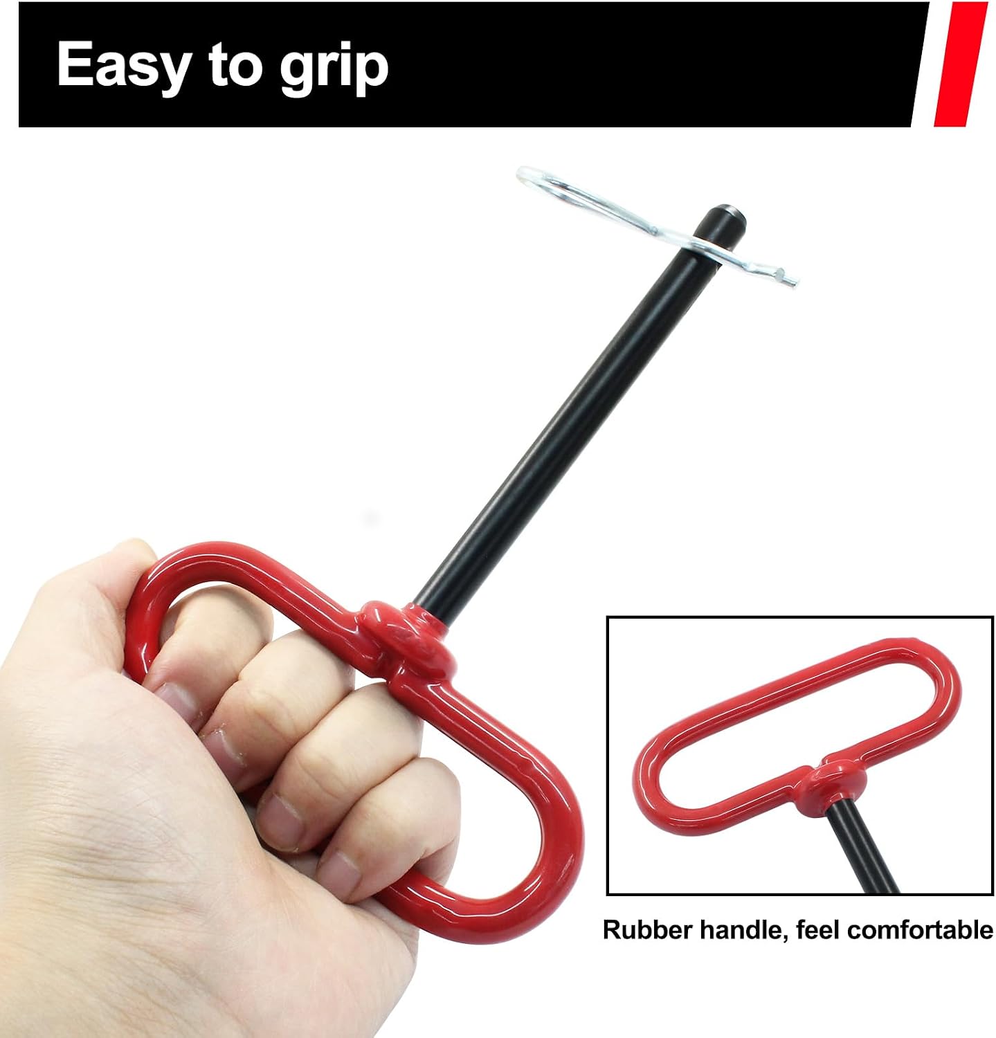 2 Pcs 3/8 x 4 Inch Trailer Tow Hitch Pin and Clip, Tractors Hitch Cotter Pins for RV, Tractor, Lawn Mower (Red)