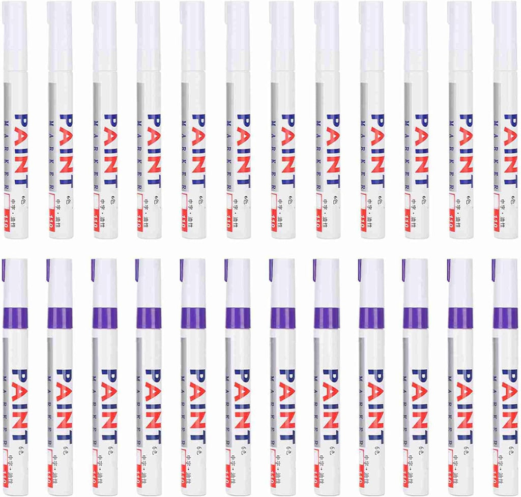 Paint Pen Refill Set, 24pcs with White and Purple Colors, 3.0mm Waterproof Permanent Markers - Durable Paint Ink, Replaceable Tip Design, Multi - Surface Use for Car, Tire, Glass