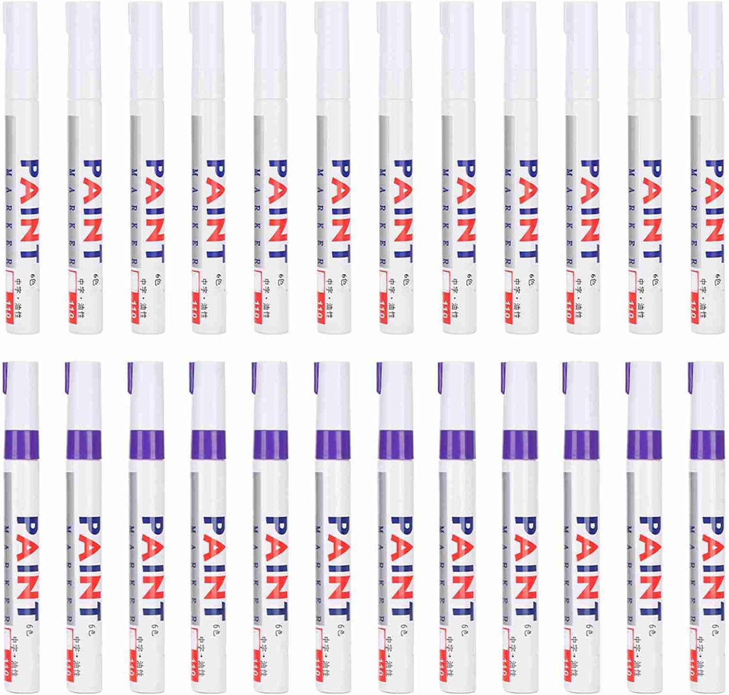 Paint Pen Refill Set, 24pcs with White and Purple Colors, 3.0mm Waterproof Permanent Markers - Durable Paint Ink, Replaceable Tip Design, Multi - Surface Use for Car, Tire, Glass