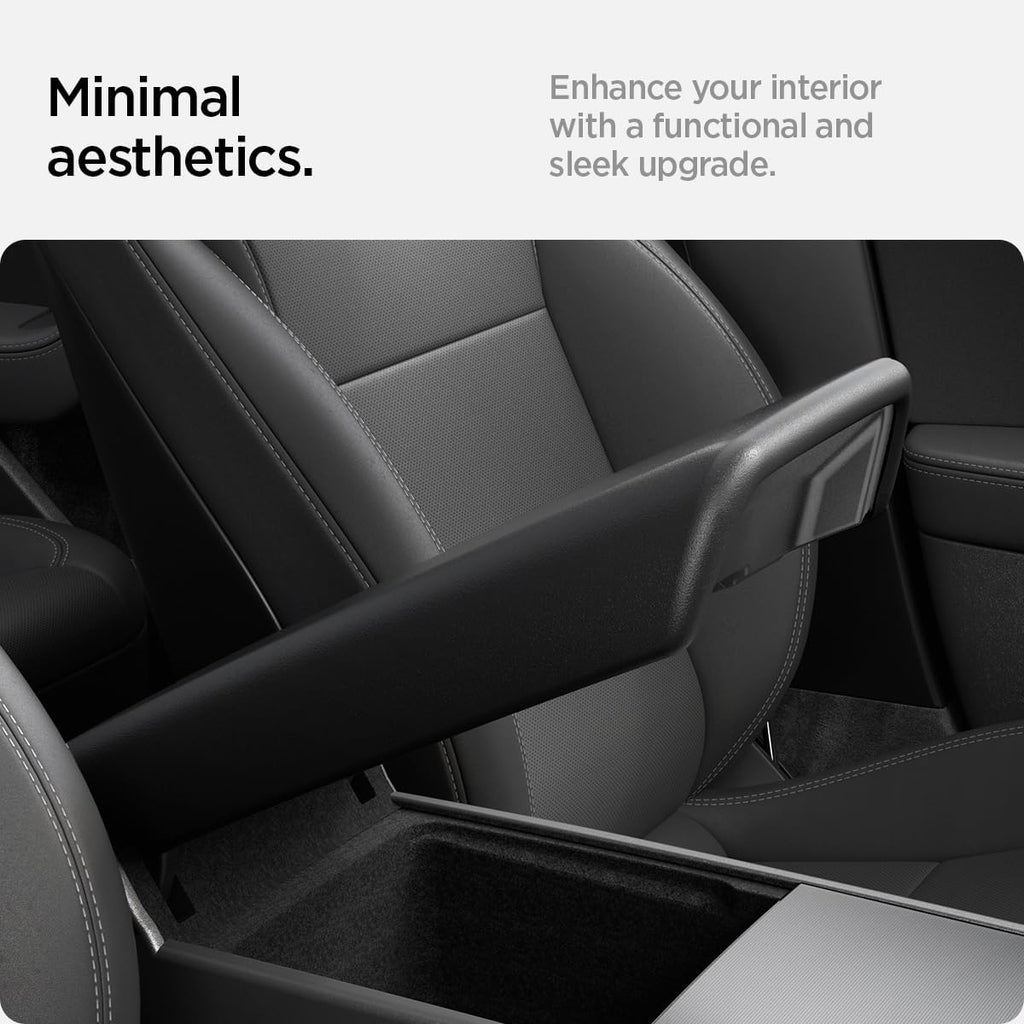 Spigen Center Console Armrest Cover for Tesla Model Y Juniper & Model Y L (Standard, Premium & Performance 2026/2025) and Model 3 Highland (Standard, Premium & Performance 2026/25/24) - Black