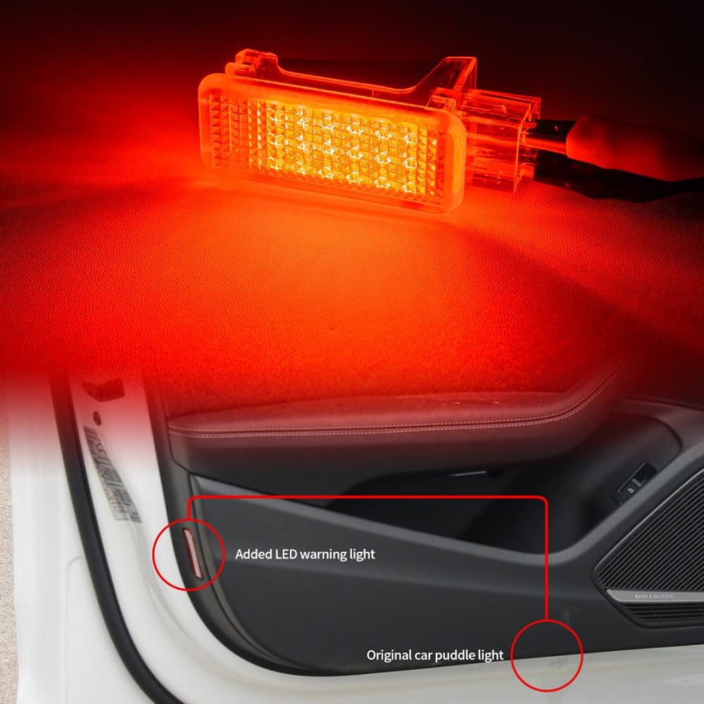 nsautolighting 4Pcs Red LED Interior Courtesy Door Light for Au'di A3 S3 A4 S4 A5 S5 A6 S6 RS6 A8 S8 Q3 Q4 Q5 Q7 Q8 LED Side Door Panel Warning Puddle Footwell Lamp Assembly