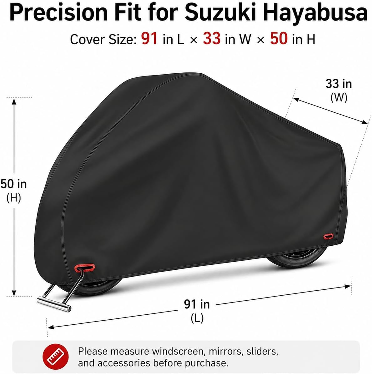 300D Motorcycle Cover Compatible with Suzuki Hayabusa, Heavy Duty Waterproof Outdoor Sportbike Cover, Precision Fit for Aerodynamic Hyperbike, Rain Sun Dust Wind Protection