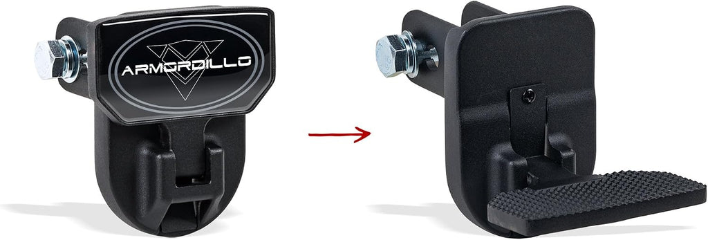 Armordillo FD Series 5" Foldable Rear Hitch Step|Compatible for Class 4 Trailer Hitch 2" Receiver|Hitch Step Bar|Folding Fold-Up Rear Step|8724552|Matte Black|Steel|Universal