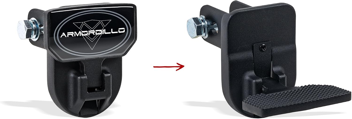 Armordillo FD Series 5" Foldable Rear Hitch Step|Compatible for Class 4 Trailer Hitch 2" Receiver|Hitch Step Bar|Folding Fold-Up Rear Step|8724552|Matte Black|Steel|Universal