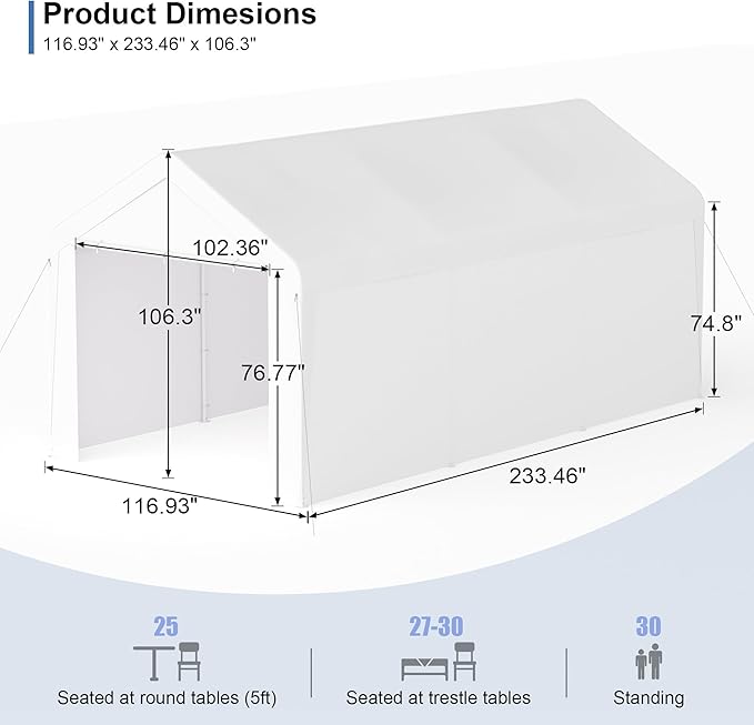 Carport, 10‘ x 20’ Heavy Duty Portable Garage All-Season Car Canopy w/Removable - Image 5