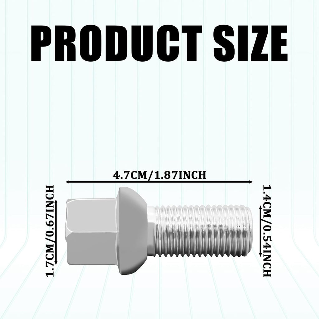 Wheel Bolts M14x1.5 Lug Bolts Wheel Studs WHT001812 Ball Seat Wheels Lug Bolt Alloy Steel 27mm Shank Length Chrome Replace Bolt Studs Hub Screws with Nuts for Audi Seat Skoda VW