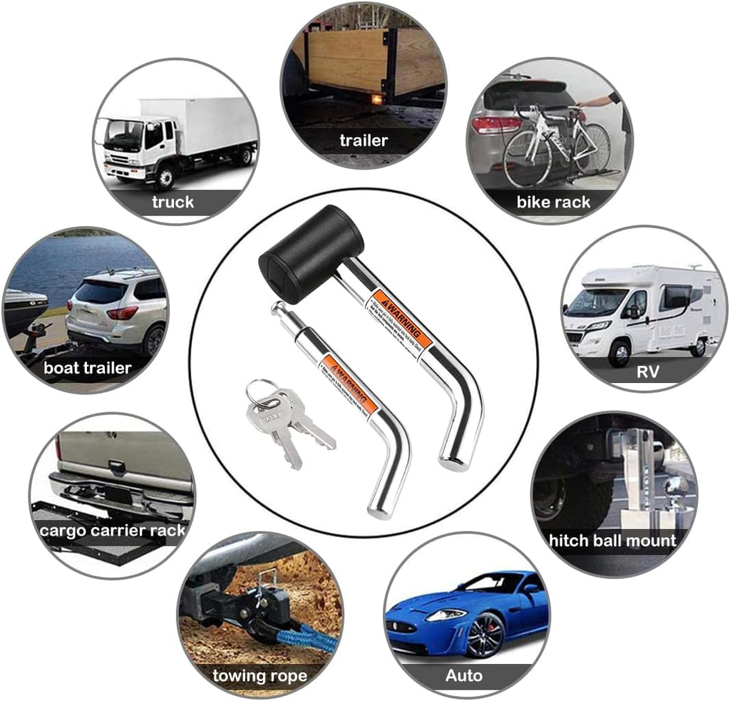 CZC AUTO Hitch Receiver Pin Lock, Right Angle 1/2" and 5/8" Dual Pins for Class I II III IV 1-1/4" 2" and 2-1/2" Receiver, Compatible with Bike Rack Tray Ball Tow Rope for Trailer Truck Car Boat