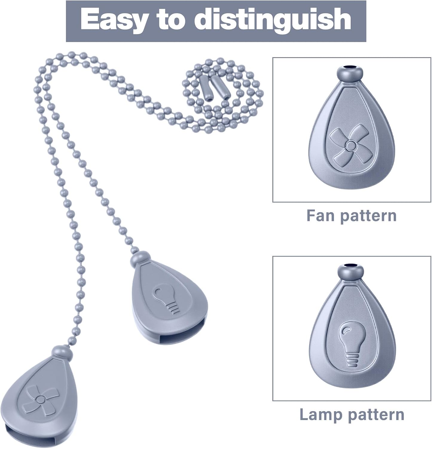Patelai 4 Pieces Ceiling Fan Pull Chain Extender Ornament 12 Inch Ceiling Pull Chain Extension Classic Drop Shaped Pendant Beaded Ball Cord for Fan light lamp decorative with Connector(Silver Gray)
