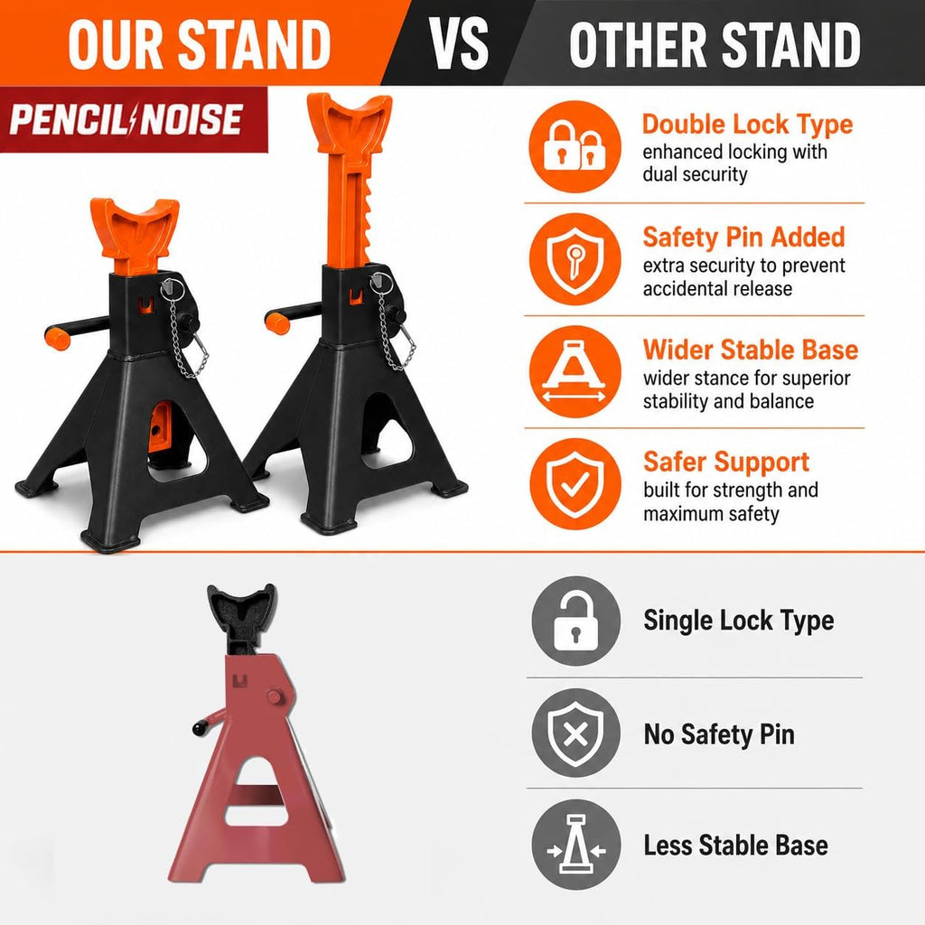 3 Ton Jack Stands with Double Locking and Large Foot Base,Heavy Duty Car Jack Stand for SUV, Car, UTV/ATV Garage Lifting Tool Emergency, 1 Pair (Black Orange)