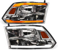 Switchback Sequential LED Strip Tube Bar Chrome Housing Crystal Headlights Signal Lamps Amber Reflector nb Compatible With 09-18 Dodge Ram 1500/19-24 Classic / 10-18 2500 3500