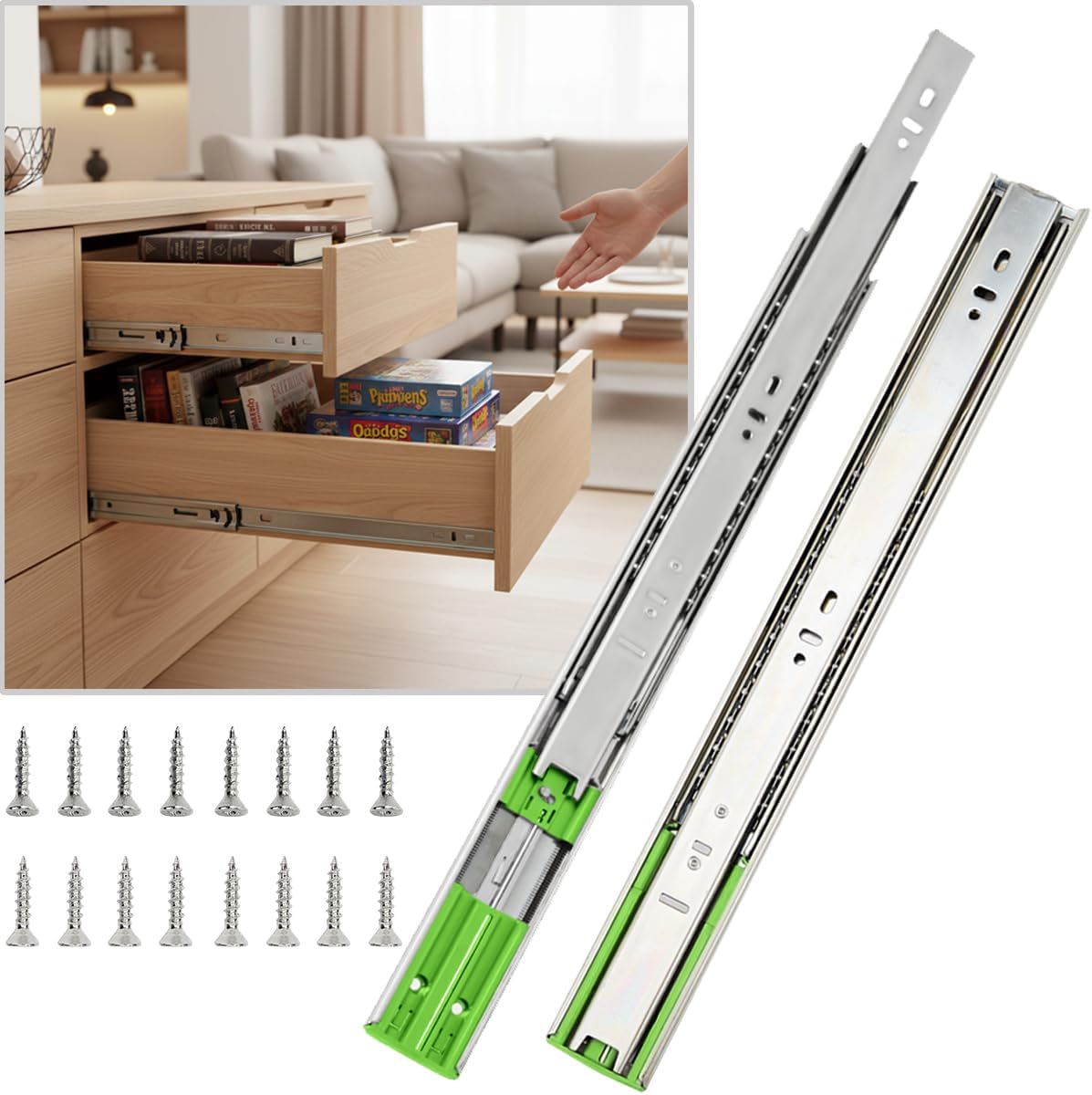 soft close 22" drawer slides, full extension side, main product view