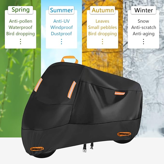 Seceles 300D Motorcycle Cover Waterproof Outdoor, All Season Protection - Image 5