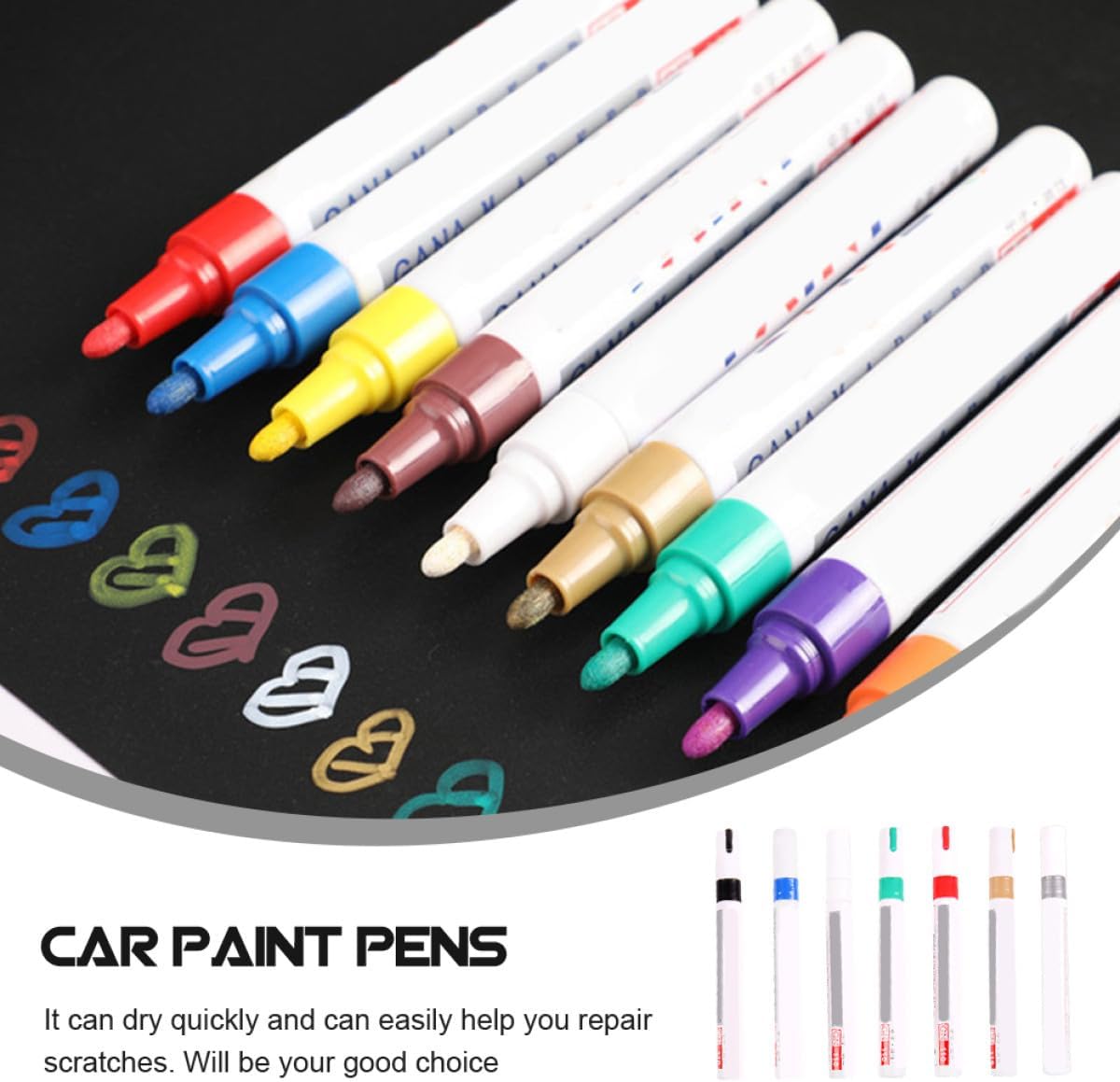 TEHAUX 7pcs Oil Based Tire Paint Pens Quick-drying Touch up Paint Markers Plastic Car Coat Pens for Waterproof Graffiti and Concealing Marks