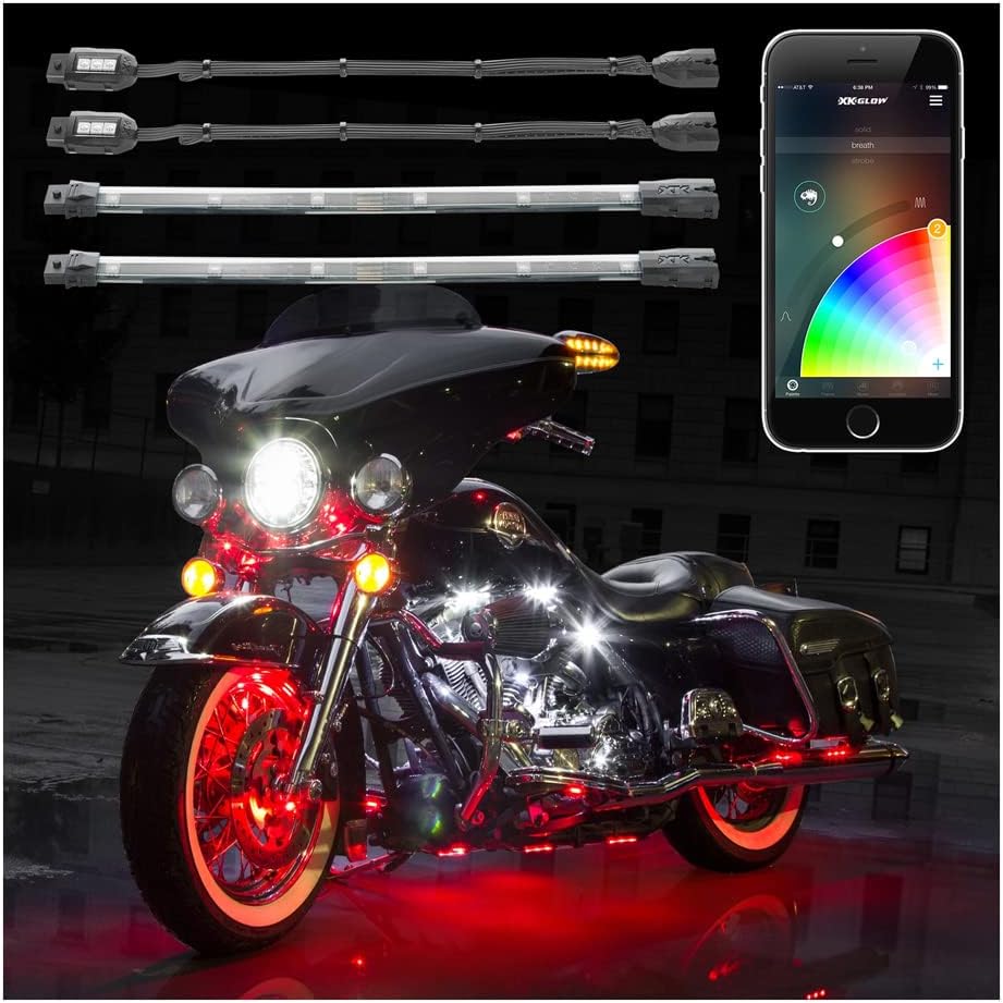 XKGLOW chrome App Control Motorcycle Professional LED Accent Light Kit - 14 Pods / 12 Strips