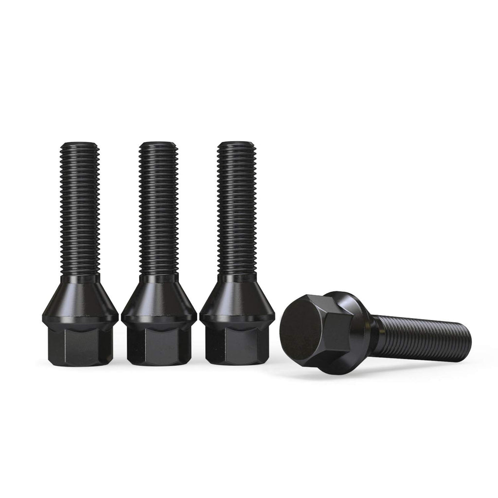 10pcs Extended Lug Bolts - 12x1.5, 42mm Shank (Not OEM Length), Cone Seat - Compatible with BMW 128i 135i 318i 320i 325i 328i 335i M3 525i 528i 530i 535i M5 Z3 Z4 E36 E46 E60 E90 E92 E93 - Black