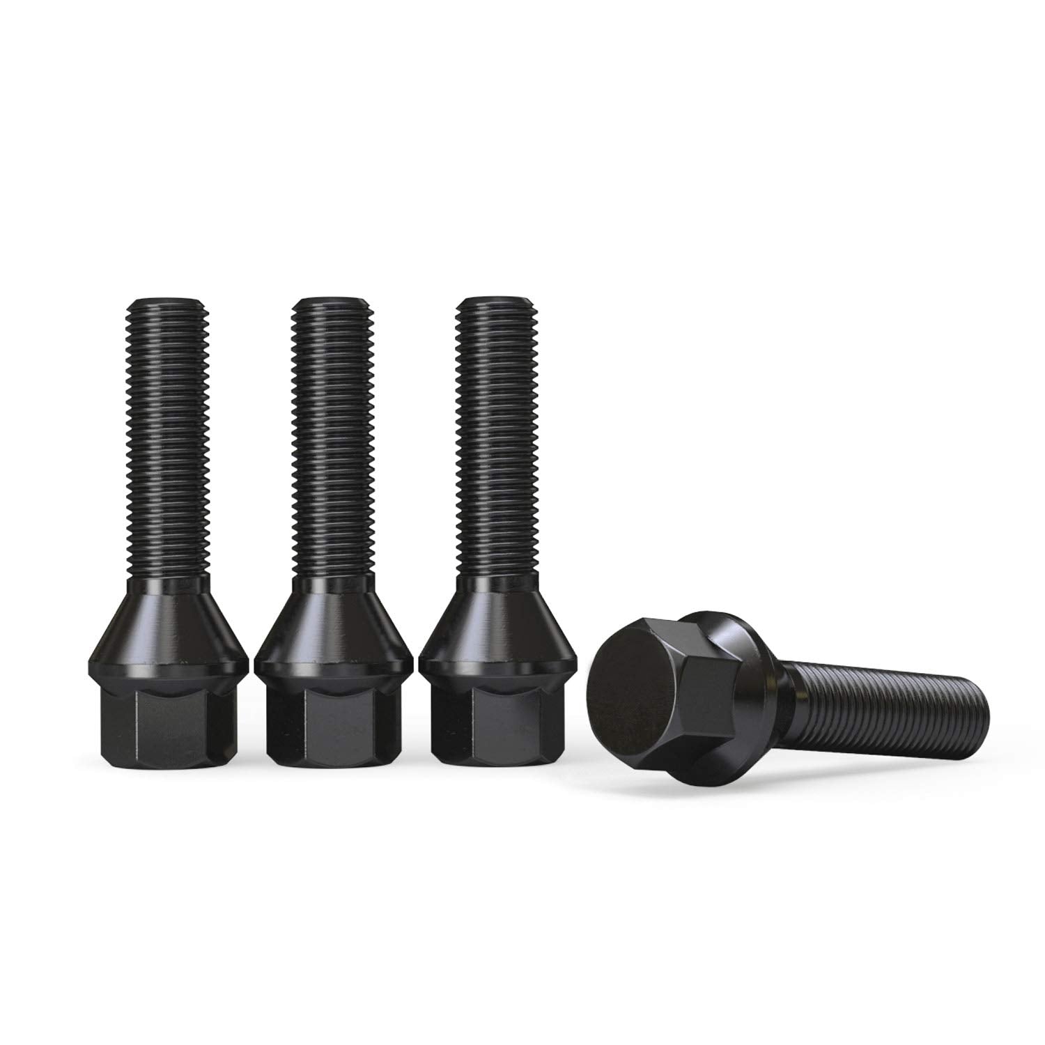 10pcs Extended Lug Bolts - 12x1.5, 42mm Shank (Not OEM Length), Cone Seat - Compatible with BMW 128i 135i 318i 320i 325i 328i 335i M3 525i 528i 530i 535i M5 Z3 Z4 E36 E46 E60 E90 E92 E93 - Black