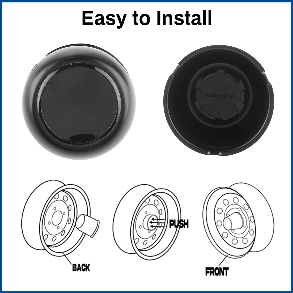 3.19 Inch Stainless Steels Trailer Wheel Center Caps Fit 3.19" Center Bore Truck Trailer RV SUV Wheels Rims, Matt Black Push Through Hub Covers, 4Pcs, Height 3.62 in