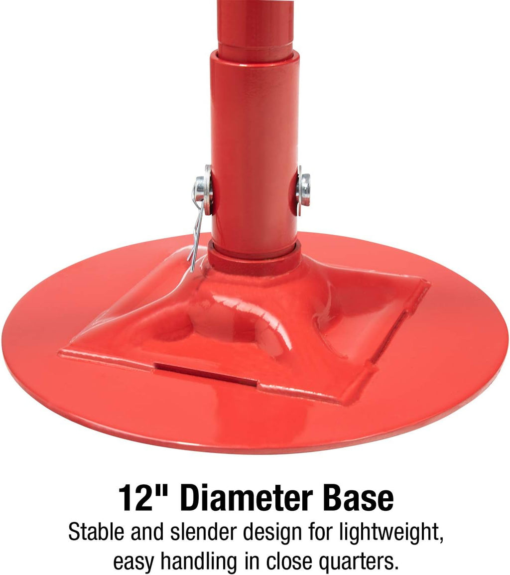 Sunex 6809A, Underhoist Support Stand, ¾ Ton Capacity, 12 Inch Diameter Base, Contoured Saddle, Bearing Mounted Spin Handle, Self-Locking ACME Threaded Screw, Supports Vehicle Components