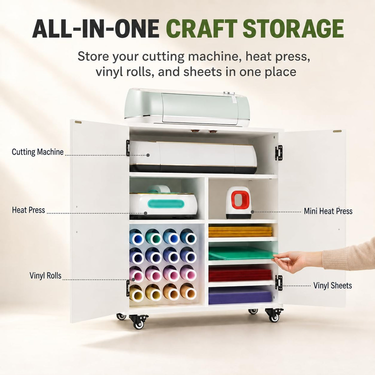 cutaswish craft storage cabinet for cutting machines, barn, close-up detail