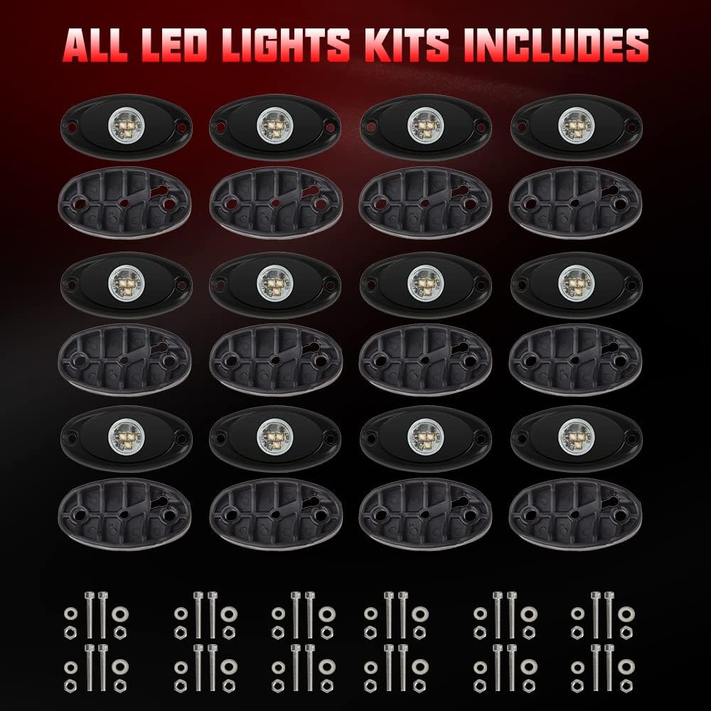 SUNPIE 12 Pods Red Rock Lights Kits for Off Road Truck Car ATV SUV Motorcycle Under Body Glow Light Lamp Trail Fender Lighting, Extension Wires Provided(Red)