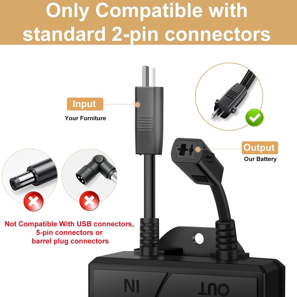 battery pack for reclining furniture - universal recliner, close-up detail