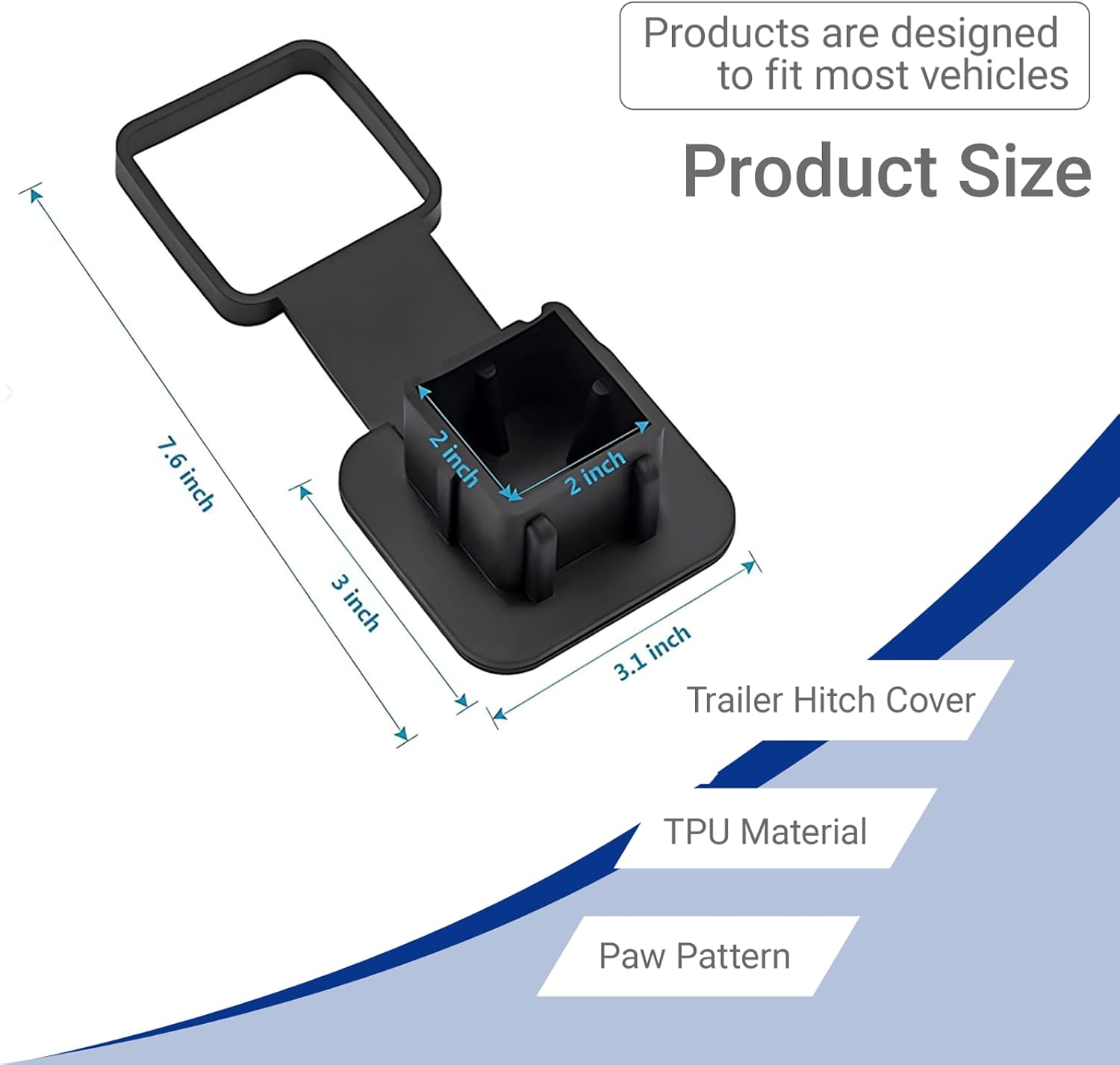 2 Inch Trailer Hitch Cover, Dog Paw Rubber Dustproof Waterproof Plug, Tow Hitch Square Mouth Receiver Plug Protector, Tow Hitch Cover for Most Vehicles, SUV, RV, Pickup, ATV (Buckle Type)